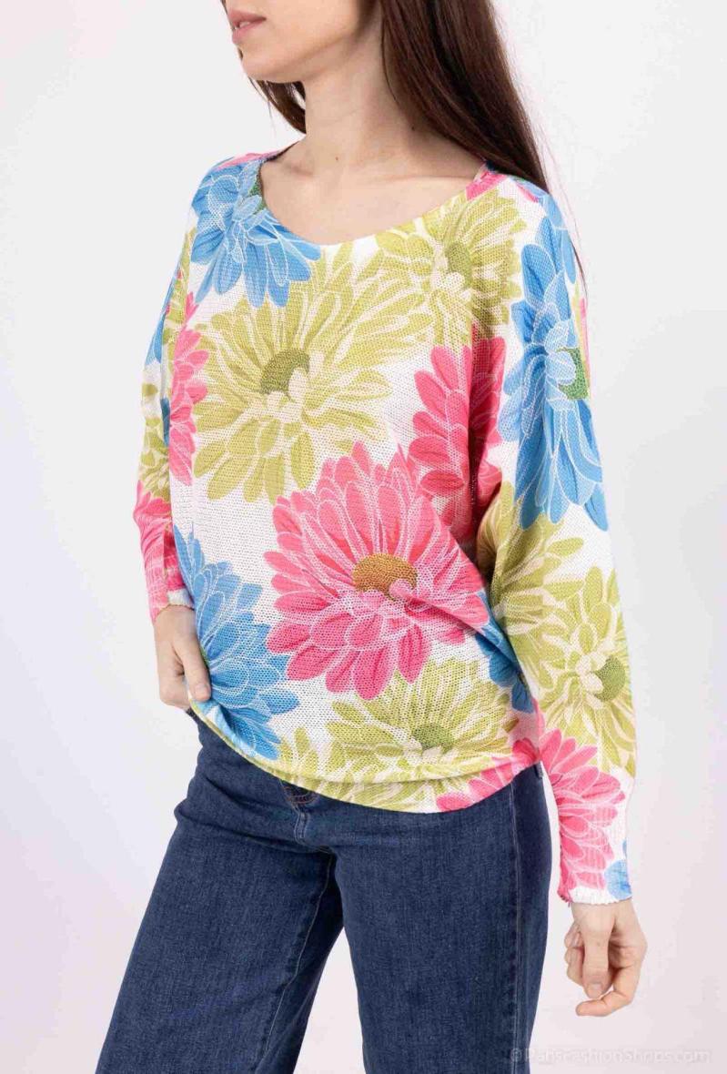 Pull à imprimé immenses fleurs