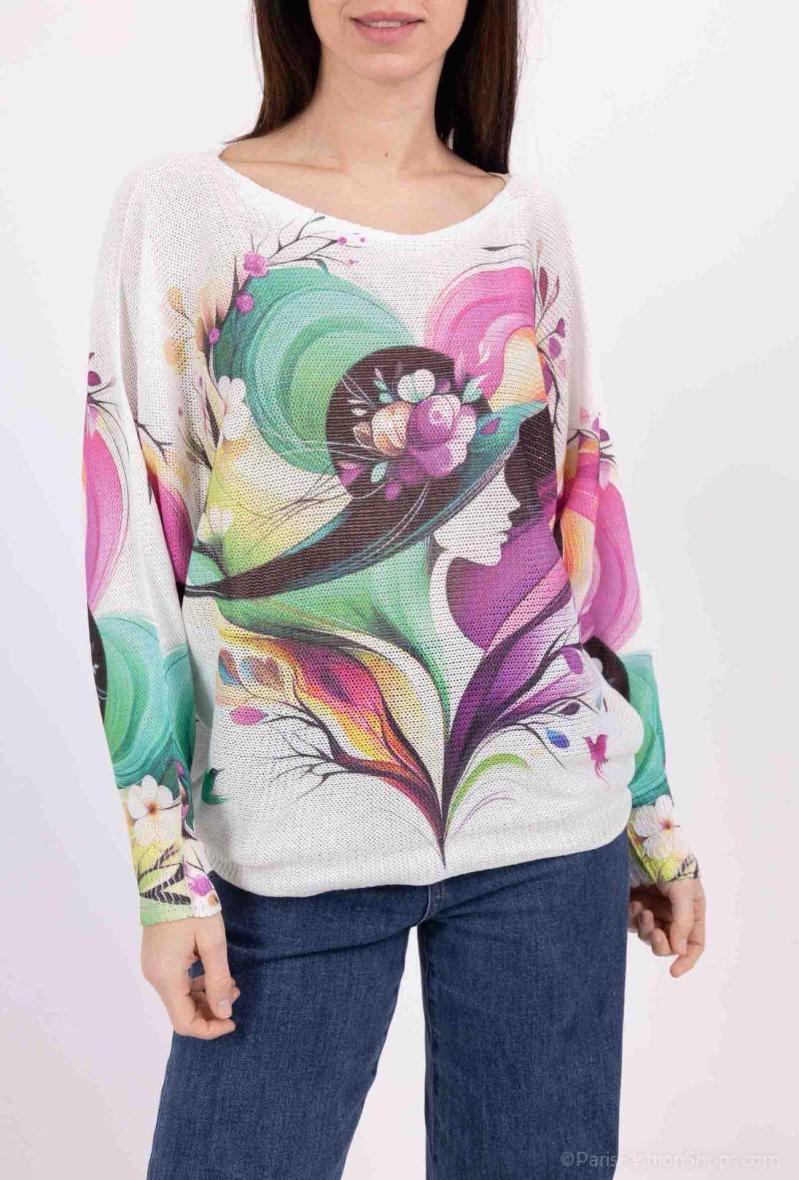 Pull à imprimé modèle fleurie