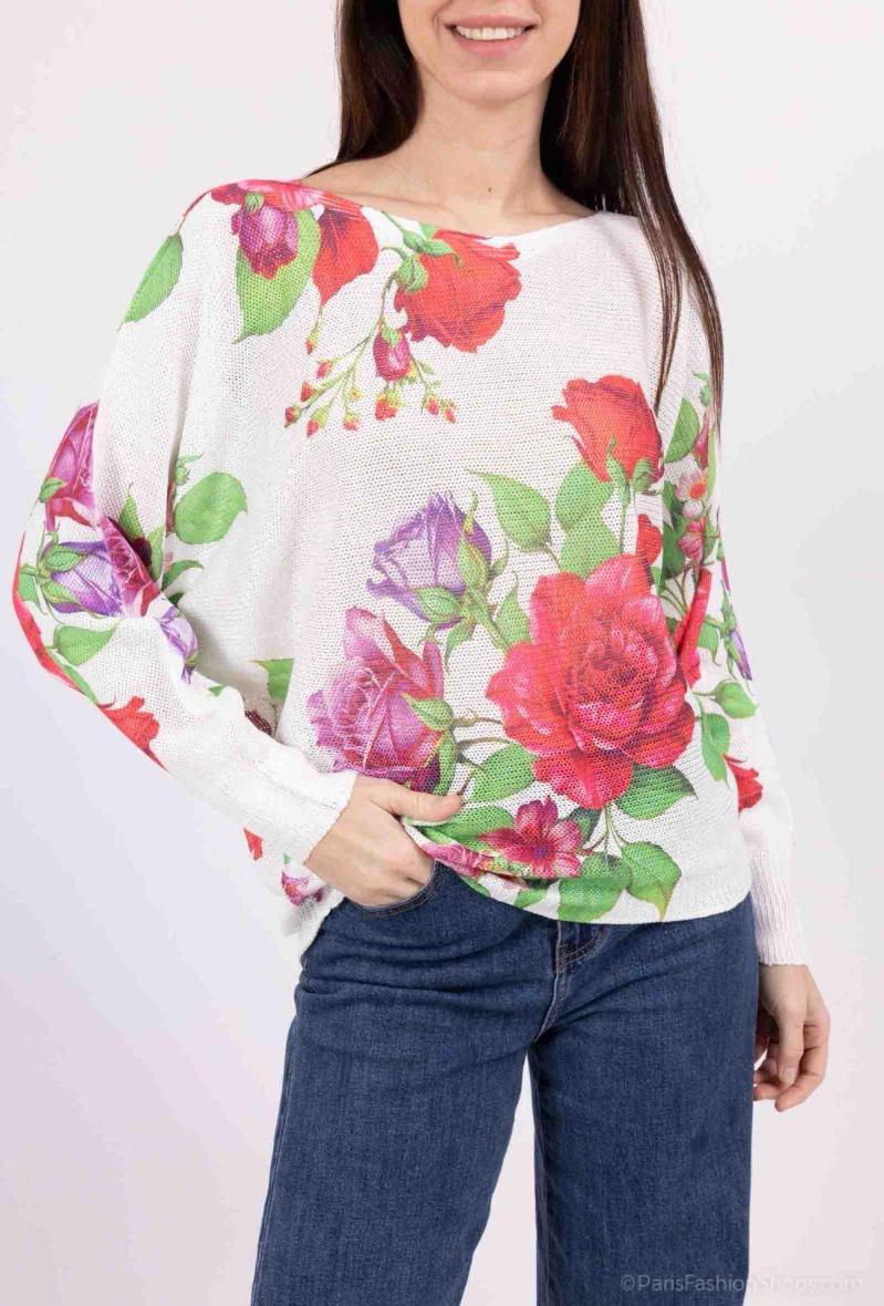 Pull à imprimé rose