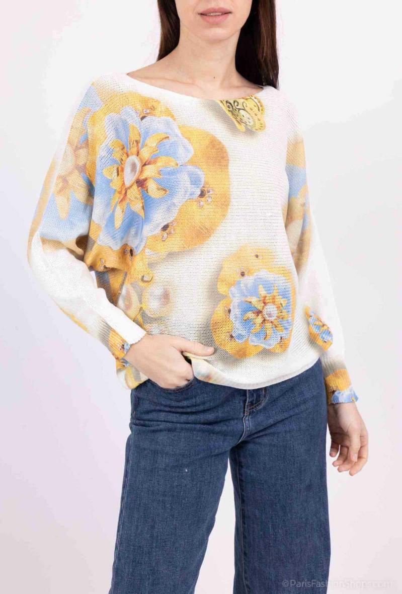 Pull à imprimé pétales ouvertes
