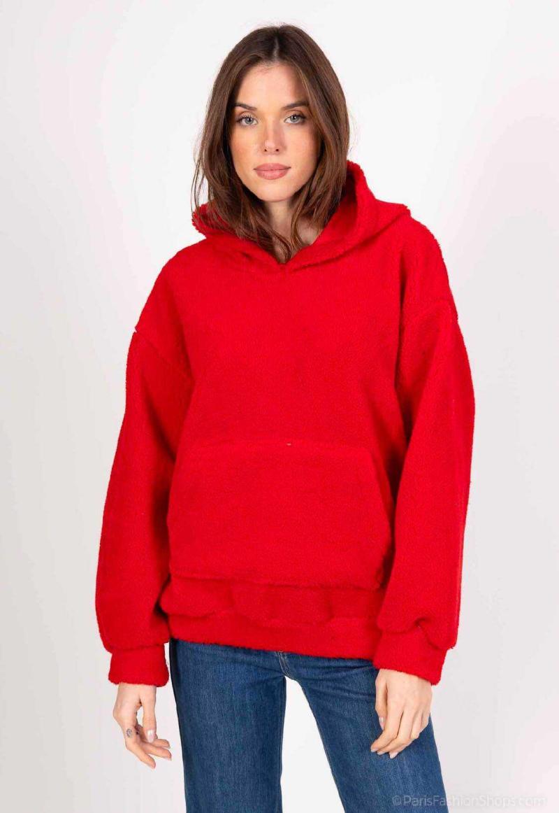 Pull en peluche avec capuche et poche à l’avant