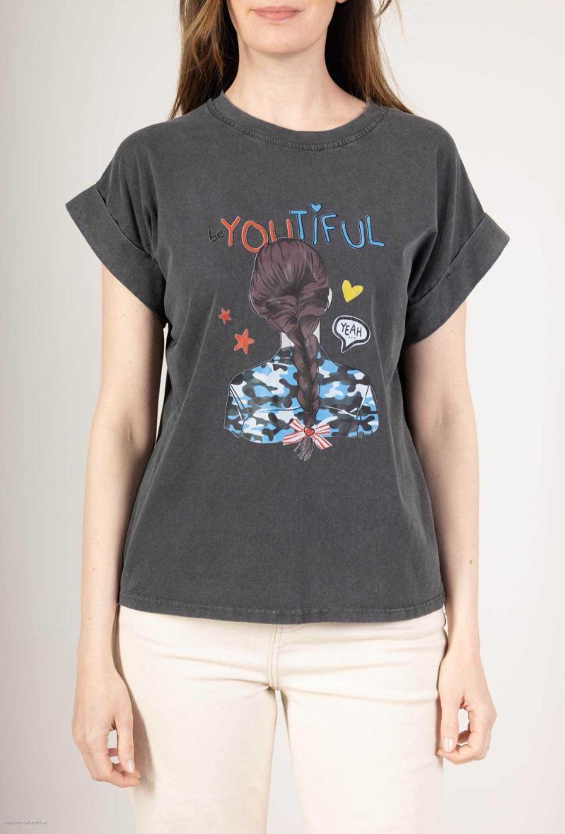 Tshirt gris en coton à imprimé