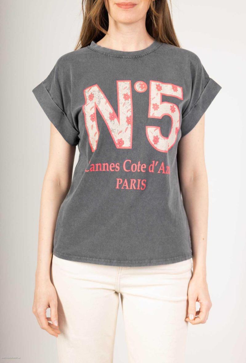 Tshirt gris en coton à imprimé