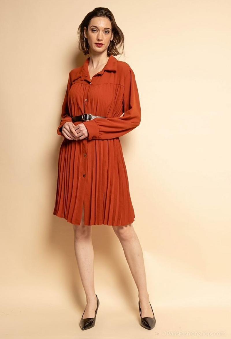 Chemise longue plissee avec ceinture