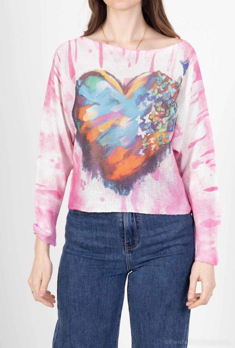 Pull court à imprimé coeurs