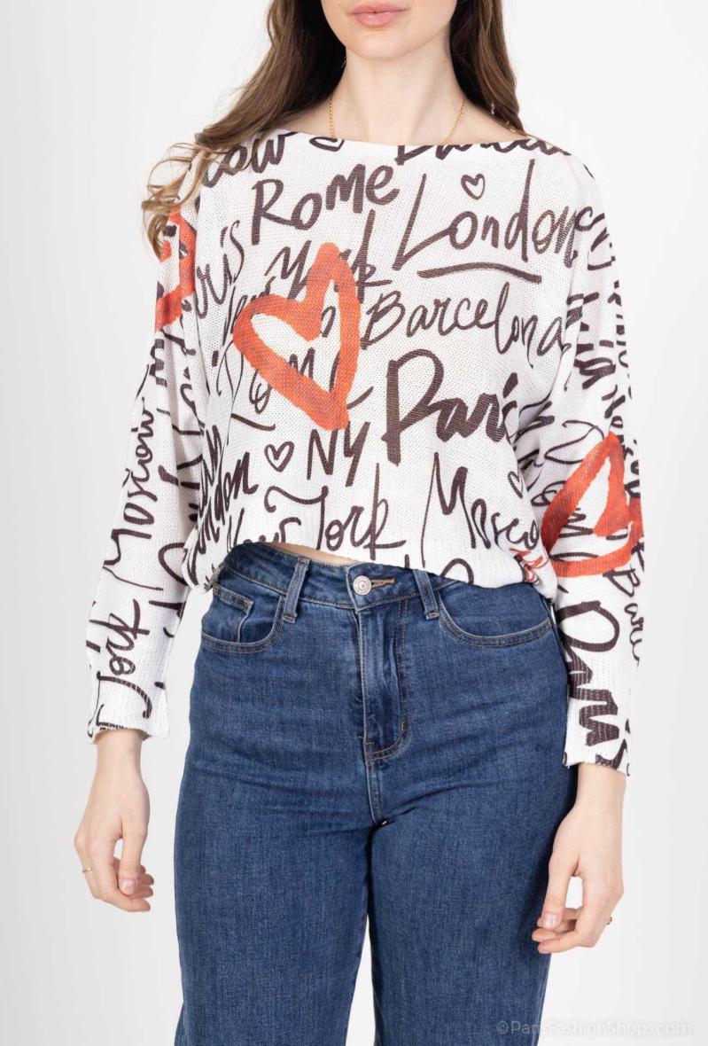 Pull court à imprimé capitales