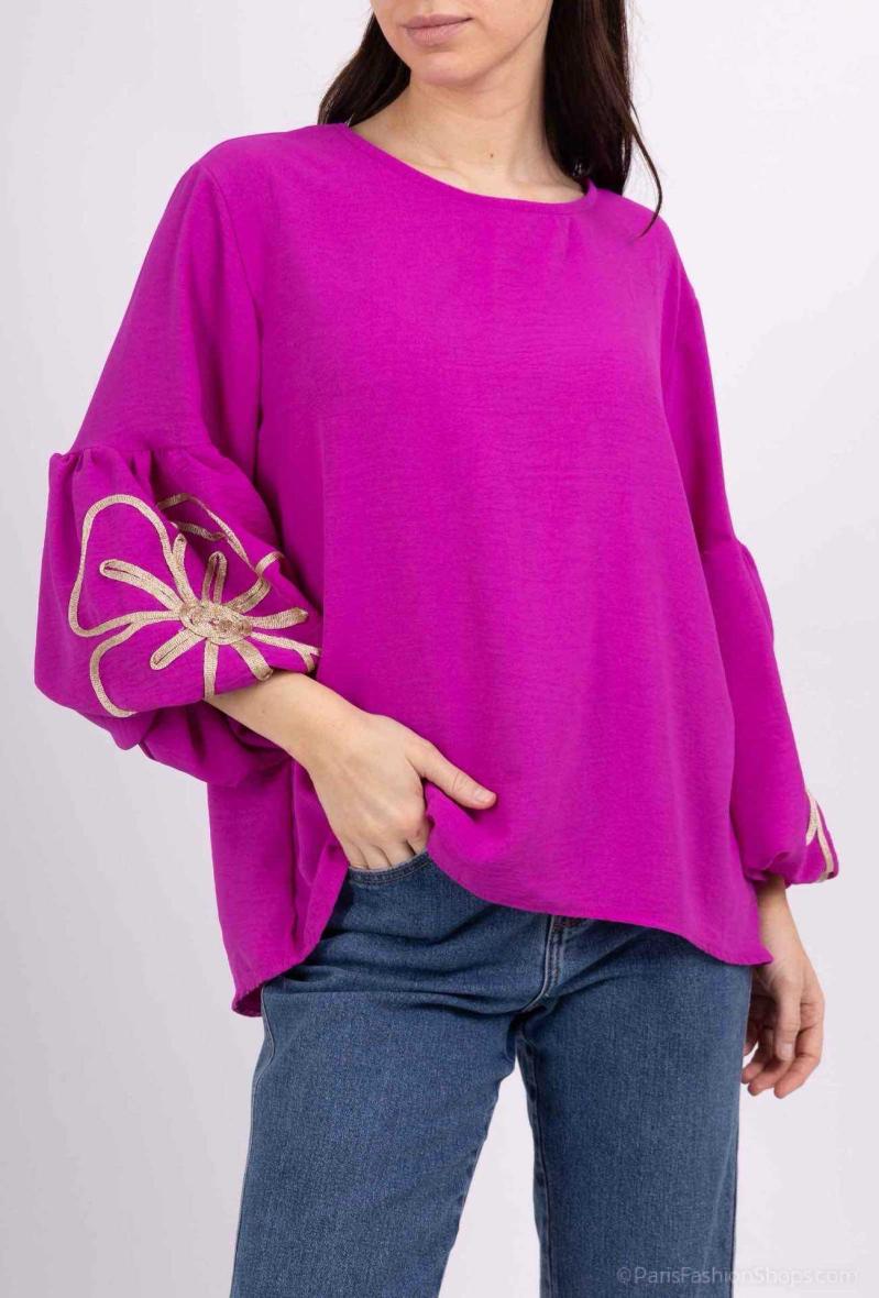 Tunique à long manche fleurie