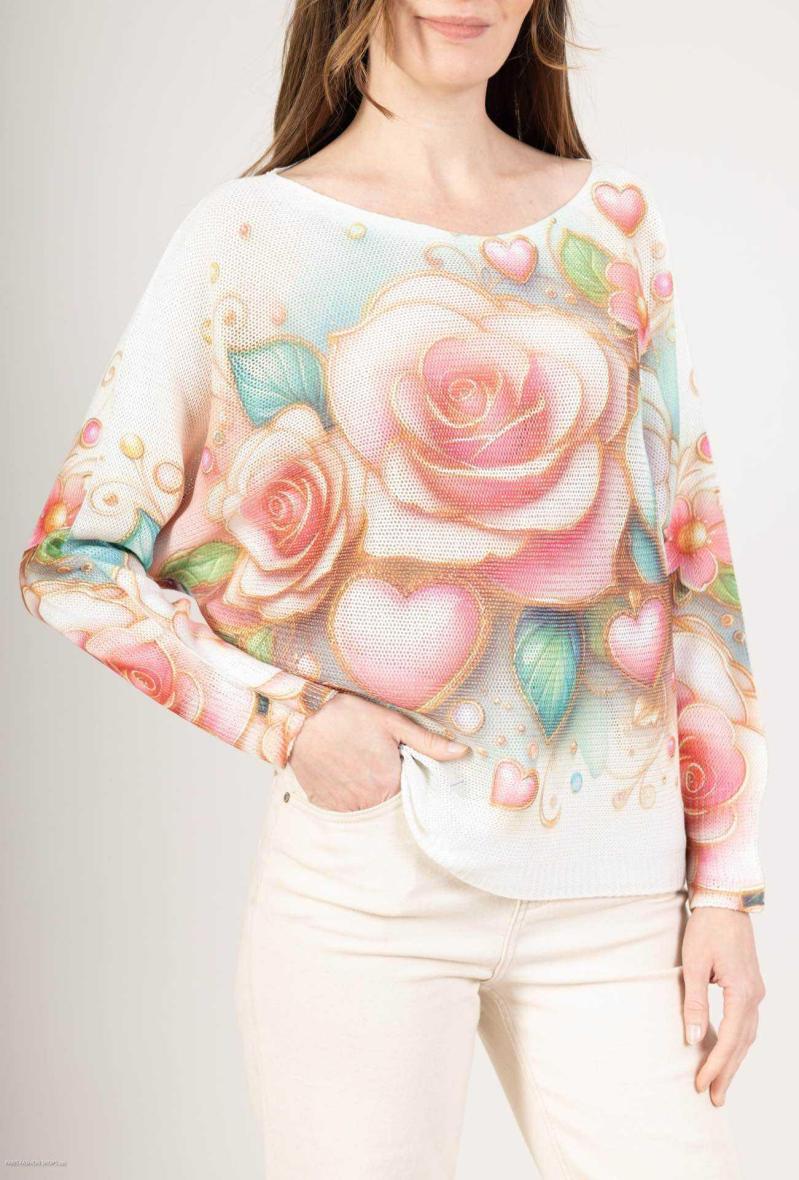 Pull à imprimé rose