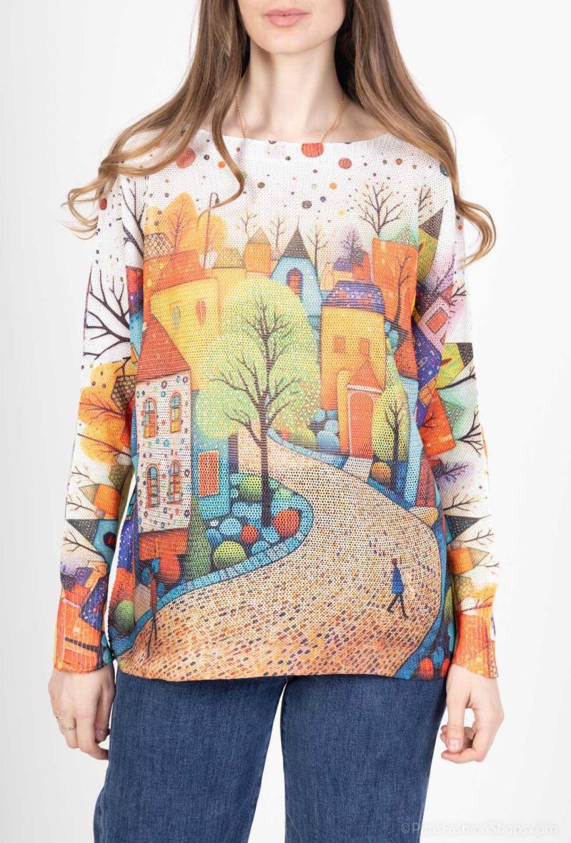Pull à imprimé paysage