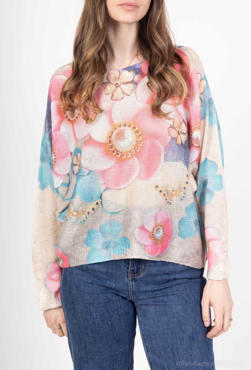 Pull à imprimé fleurs éoliennes