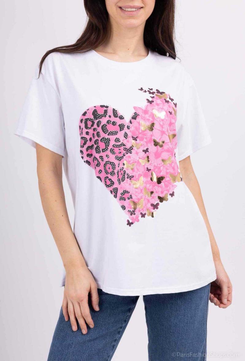 Tshirt en coton à imprimé coeur artistique