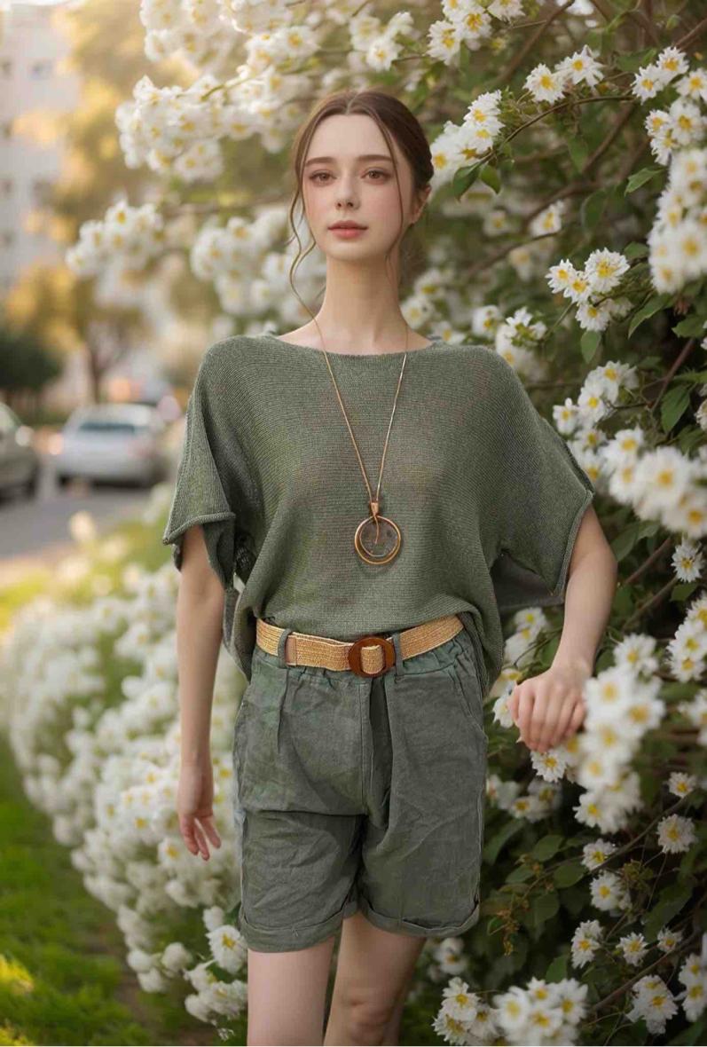 Short large coton lin