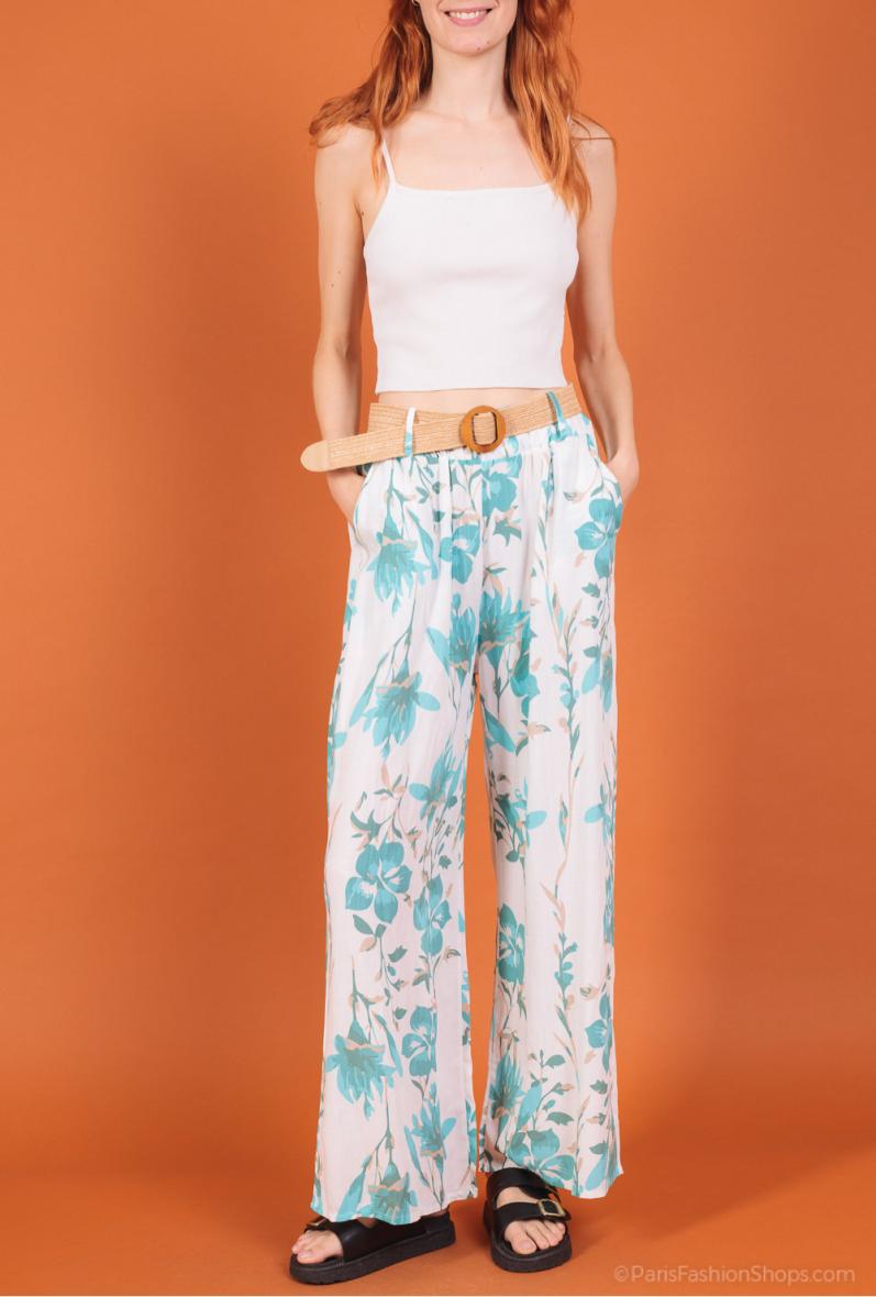 Pantalon fleurie ceinturé